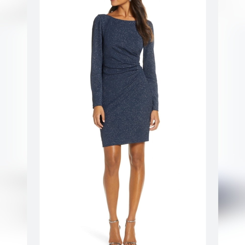 Eliza J 14W midi length sparkled charcoal 3/4 sleeve elegant dress - Picture 1 of 10